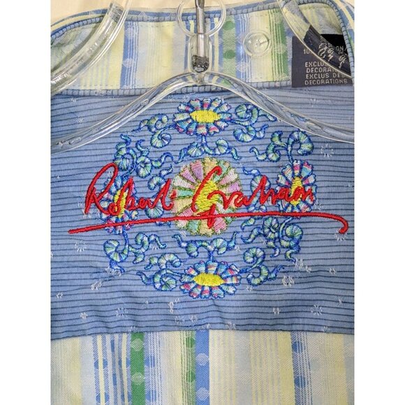 Robert Graham Button Up Shirt Mens L Light Blue Green Polka Dot Stripes Cotton - Picture 9 of 12